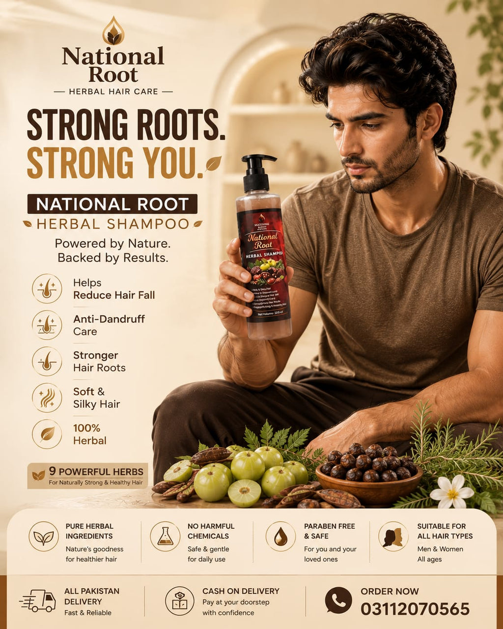 National Root Herbal Shampoo 200ml | Hair Fall Control | Anti Dandruff